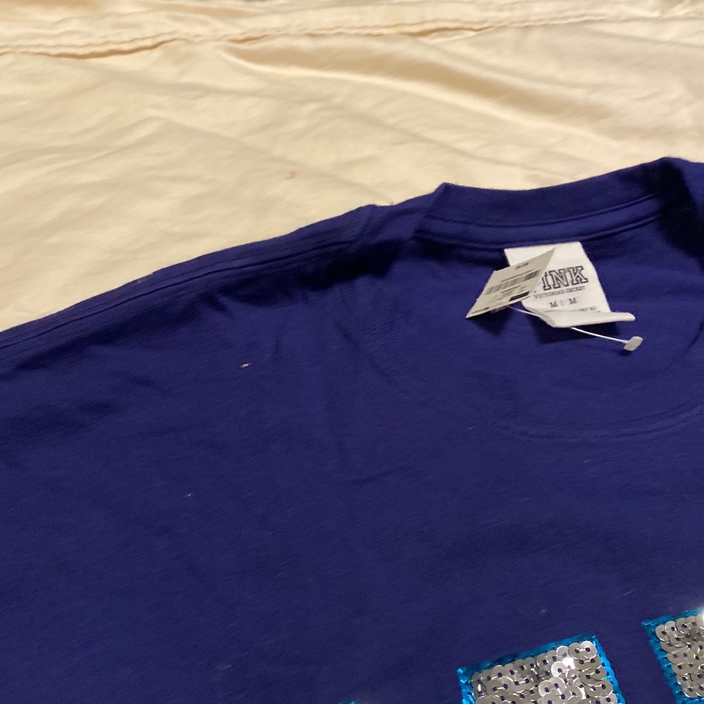 PINK Victoria's Secret Royal Blue Long Sleeve Tee with Silver Sequin Logo - Picture 3 of 4